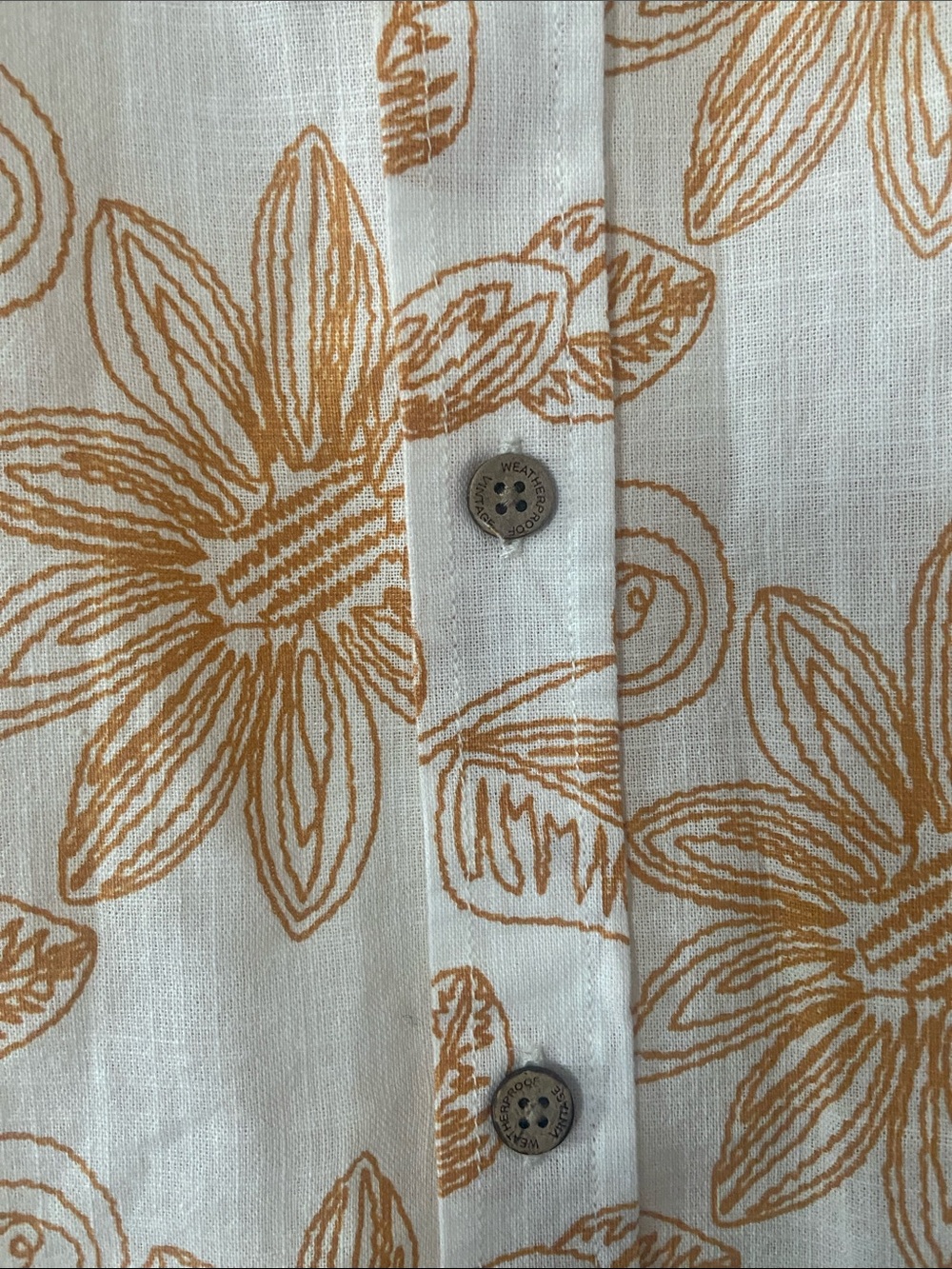 Weatherproof White Button-Down Shirt with Tan Floral Print - Picture 5 of 6